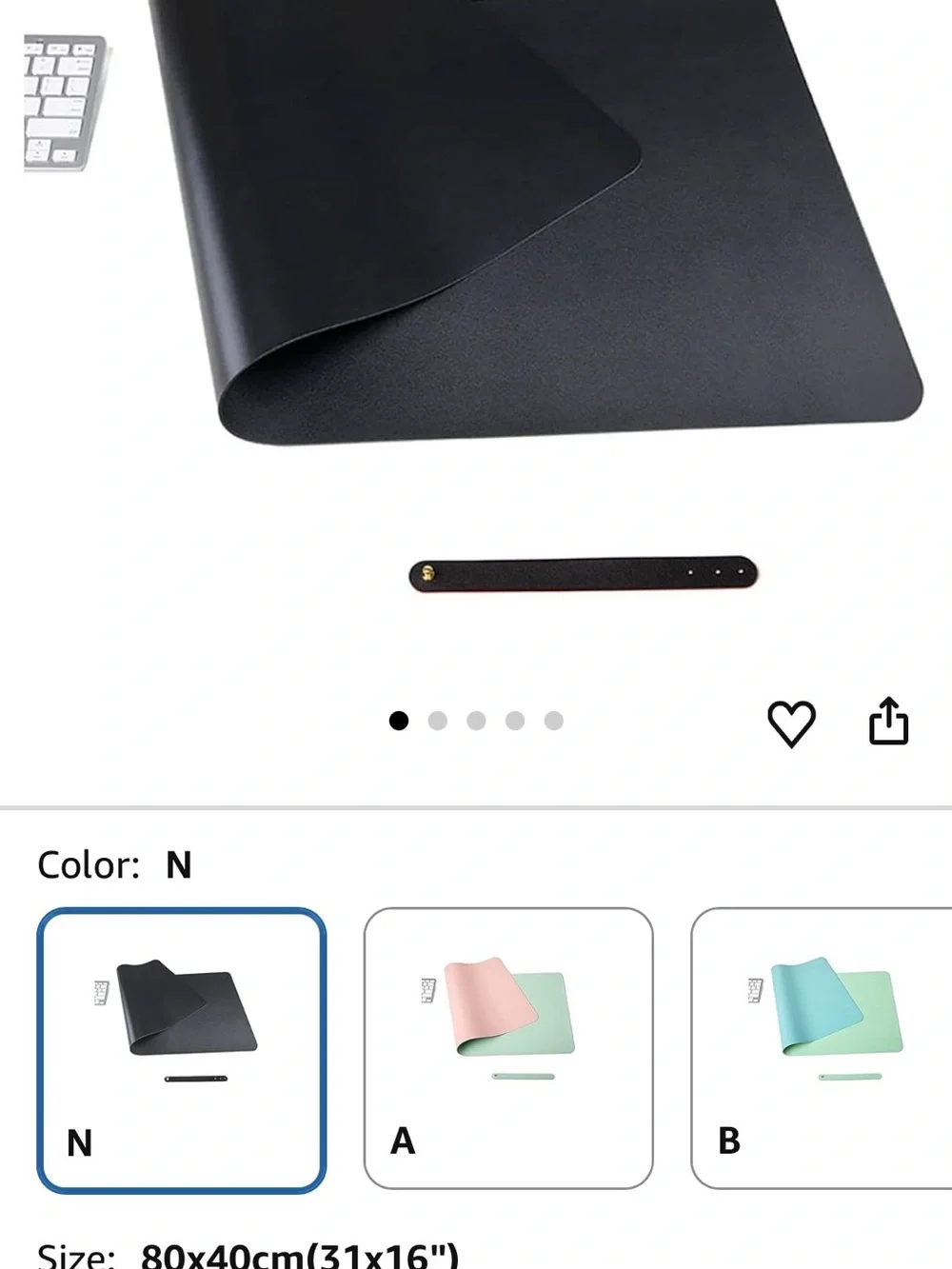 Black Leather-Look Desk Mat 31” X 16”